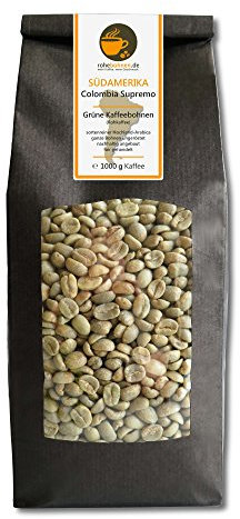 Rohebohnen - Café vert des Highlands Colombie Supremo (grains de café vert brut 1000g) - Certifié GMP - Grains de café Arabica Typica / Bourbon - Rôtissage recommandé: City Roast Plus