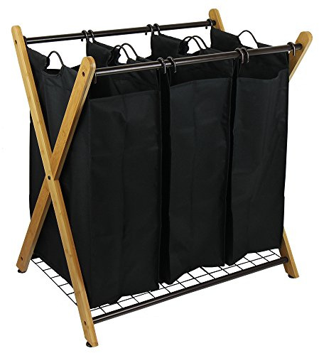 Oceanstar XBS1484 Bamboo 3-Bag Laundry Sorter Black, 29.75 in. H x 19.10 in. W x 27 in.