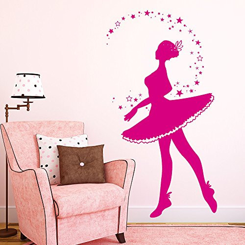 Wandtattoo Loft Wandaufkleber „Ballerina mit Sternen“ - Wandtattoo Tänzerin mit Sternen und Punkten / 49 Farben / 4 Größen/flieder / 80 x 150 cm