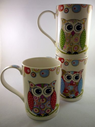 EULE Keramik Tasse mit Henkel 3er Set (rot, blau, grün) Zuhause Heißgetränke
