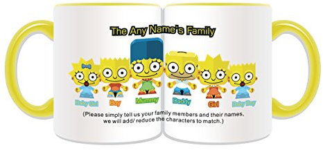 Regalo personalizado – toda la familia taza (Simpsons familia tema de diseño, colores) – cualquier nombre/mensaje en su única taza, cerámica, Amarillo