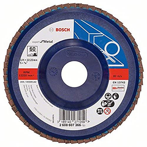 Bosch Professional Fächerschleifscheibe (für Winkelschleifer verschiedene Materialien, gerade Ausführung, Ø 125 mm, Körnung 60), 2608607366