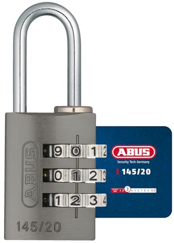 ABUS Zahlenschloss 145/20 Titanium - Kofferschloss, Spindschloss u. v. m. - Aluminium-Vorhängeschloss - individuell einstellbarer Zahlencode - ABUS-Sicherheitslevel 3