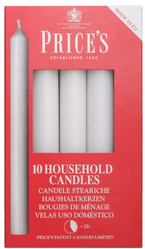 Price's - Household Candles - Pack of 10 - Unscented - 5 Hour Burn Time - Premium White Wax