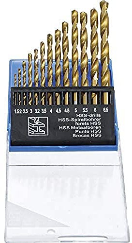 BGS Diy 50813 | HSS-Spiralbohrer-Satz | 13-tlg. | titan-nitriert | Ø 1,5 - 6,5 mm | inkl. Kunststoff-Kassette | Metall-Bohrer