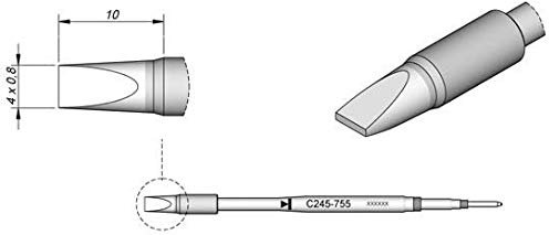 JBC Lötspitze Serie C245 Meißelform, C245755/4,0 x 0,8 mm, gerade, High Thermal C245755 (Lötkartusche 2045 2245 Loetkartusche Loetspitze Lötpatrone Loetpatrone Meißelspitze C245 bleifrei)