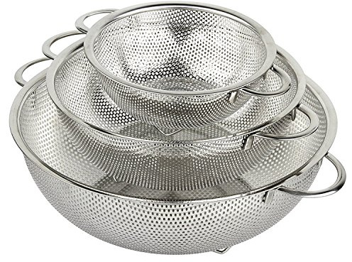 HÖLM 3-Piece Stainless Steel Mesh Micro-Perforated Strainer Colander Set (1-Quart, 2.5-Quart and 4.5-Quart)
