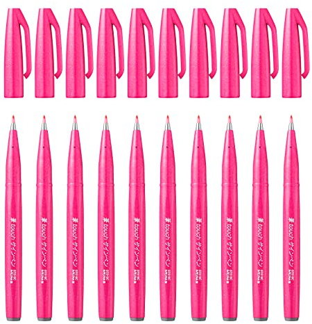 Pentel SES15C-P – Brush Sign Pen fiberpenna, 10 stycken, rosa