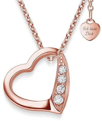 Amoonìc Herzkette Silber 925, Halskette Damen verstellbar 45-50cm | Herzanhänger Ich liebe Dich Echt Silber mit Steinen, Kette Damen mit Herz, Frauen Schmuck Geschenk für Sie Mama Freundin