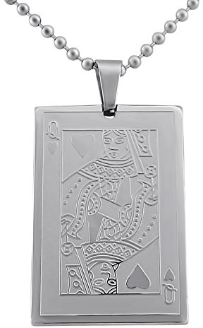 Hanessa Collier en acier inoxydable pour homme et femme en forme de cœur avec pendentif carte à jouer - Protection de carte de poker - Cadeau de Noël pour un ami/homme, Acier inoxydable, Pas de gemme