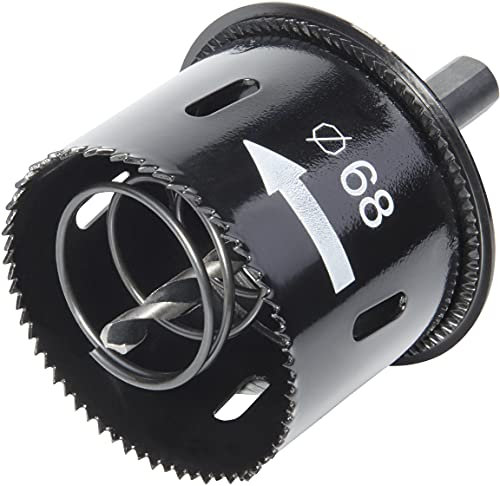 wolfcraft Sierra de corona con expulsor y avellanador de borde, Ø 68 mm I 2158000 I Para montaje de cajas de enchufe en madera y placa de yeso laminado, profundidad de corte de 44 mm