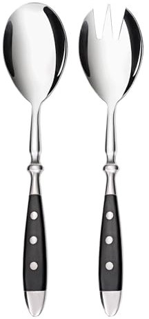 GRÄWE Salatbesteck, 2-teiliges Besteckset für Salat, Salatgabel und Servierlöffel, Servierbesteck mit schwarzem Griff, rustikal, Serie NÜRNBERG, geschmiedet