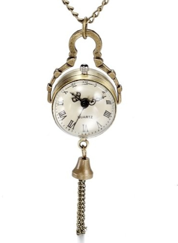 JewelryWe Herren Damen Taschenuhr, Retro Konkav und Konvex Spiegel Runde Uhr Anhänger Analog Quarz Kettenuhr Pullover Halskette Kette mit Römischen Ziffern Zifferblatt