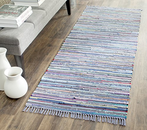 SAFAVIEH Rag Rug Collection Runner Rug - 2'3 x 7', Purple & Multi, Handmade Boho Stripe Cotton, Ideal for High Traffic Areas in Living Room, Bedroom (RAR121D)