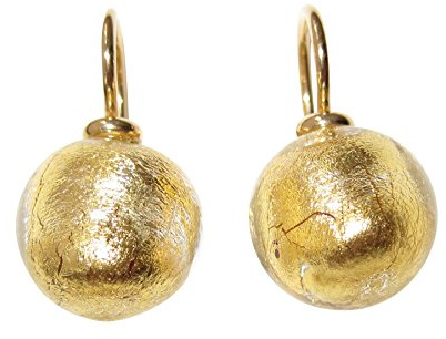 Ohr-Hänger Ohrringe Murano-Glas Perle goldfarben 12 mm Sterling-Silber gold-plattiert 585 Goldschmiede-Arbeit Handarbeit Unikat klassisch Weihnachten