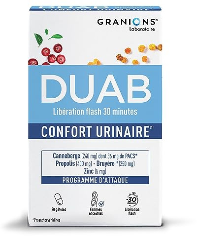 Granions - Duab - Confort Urinaire Femme - Programme D'Attaque - 20 Gélules | Zinc, Propolis, Cranberry 240mg, Complément Alimentaire En Cas D'Inconforts Occasionnels, Infection Urinaire Femme