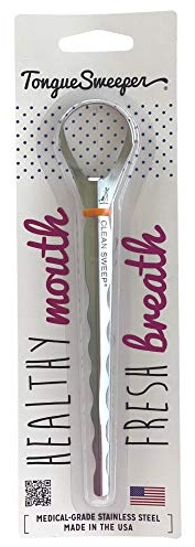 Tongue Sweeper Model T Medical Grade, Stainless Steel Tongue Cleaner with Ergonomic Handle, Reduce Bad Breath and Improve Taste, Preferred by Leading Dental Schools for Oral Hygiene, (1 Count)