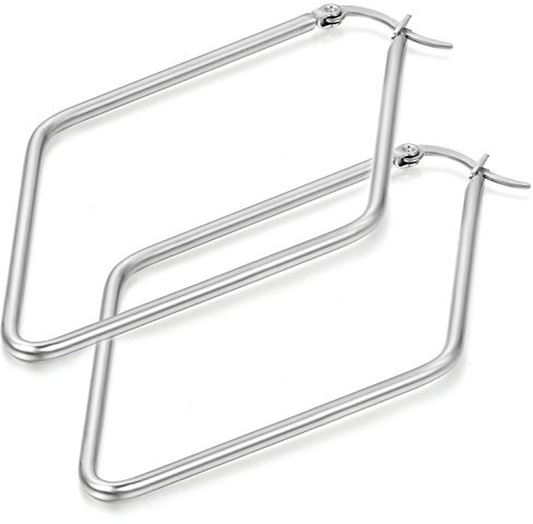Flongo Damen Groß Ohrringe Gestüt Reifen Huggie Ohrringe Creolen Silber große Runden Triangel Dreieck Rhombus Poliert Charme Elegant Damen Frauen