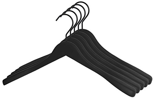 GERSO Kleiderbügel Premium 45 cm – 5er Pack – Massivholz schwarz gummiert – Formbügel mit drehbarem Haken für Mäntel & Jacken