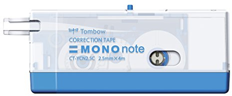 Tombow CT-YCN2.5-BE-B Korrekturroller Mono note seitliches Abrollen, 2.5 mm x 4 m, transparent/blau