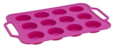 Idelice CU541 753A Moule pour 12 Tartelettes Silicone Cadre Renforcé Fuchsia 37,2 x 22,9 x 2,2 cm