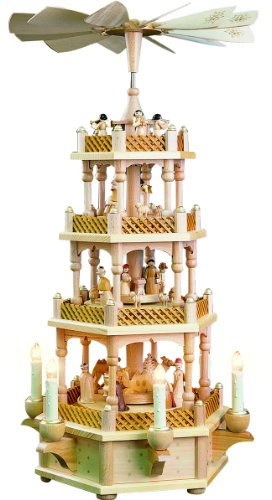 Richard Glässer 4 - Le Niveau Pyramid Crèche de Noël en Bois Naturel - 23 Pouces - 59 cm - Authentique Allemand Erzgebirge Pyramides de Noël