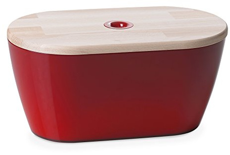 Omada Design Brotkasten oder Brothalter aus Acryl, Made in Italy, Brotkorb, 34x19x17 cm und Fassungsvermögen von 6 L mit Deckel aus Holz als Schneidbrett, Linea Woody, Rot Farbe