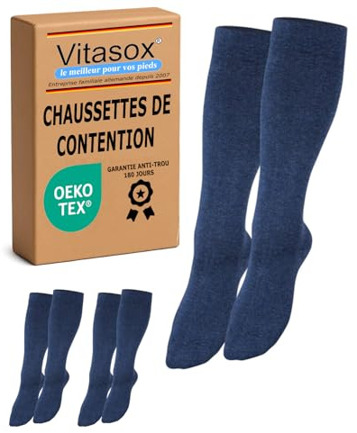 Vitasox Stützstrümpfe für Damen & Herren, 1 | 2 | 4 | 6 Paar, Stützkniestrümpfe aus Baumwolle mit Kompression für Flug, Reise, Büro und Auto, Thrombose Socken gegen geschwollene Beine