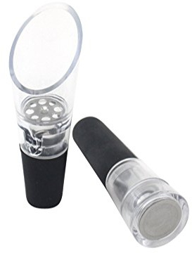 Fackelmann Decantador Vino y Tapón de Bomba Vacío Transparente y Negro 8,3x2,3cm, policarbonato y silicona. 2 ud-s.