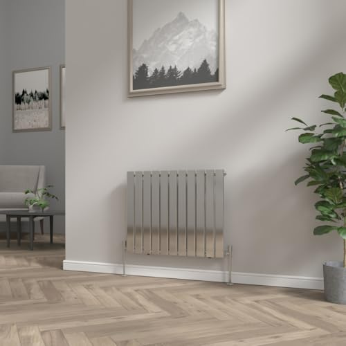 NRG 600x748mm Horizontal Flat Panel Designer Bathroom Radiator Chrome | Column Radiator, Central Heating Compatible, Mild Steel, Modern Radiator, with Brackets, for Bathroom, Kitchen, Living Room