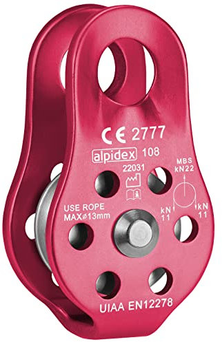 ALPIDEX Polea 22 kN | Polea Fija | Bloque de Polea | Norma EN12278 | Cuerdas de hasta 13 mm Diámetro | Polipasto de Cuerda | Sistema de Polea Cable, Color:Rojo