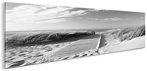 islandburner Bild Bilder auf Leinwand Strand Schwarz/Weiss Nordseestrand Langeoog Panorama XXL Poster Leinwandbild Wandbild Dekoartikel Wohnzimmer Marke