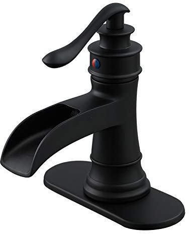 BWE Solid Brass Matte Black Waterfall Bathroom Faucet, Farmhouse (No Drain)