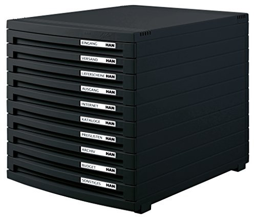 HAN 1510-13 Schubladenbox Contur, Modernes Organisationssystem, Ausbaubar, Premium Qualität für die Professionelle Organisation mit 10 geschlossenen, Schwarz, 10 flach