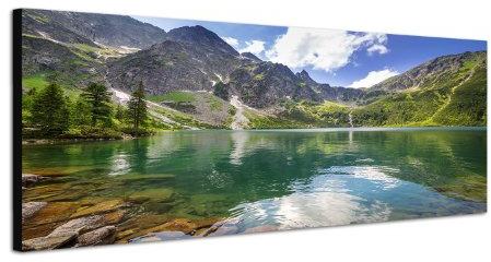 Paul Sinus Art Panoramabild auf Leinwand und Keilrahmen 120x40cm Polen Berge Bergsee Wolken Natur, Küche