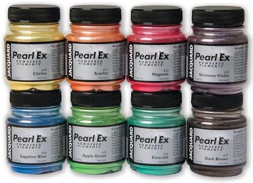 Jacquard Pearl Ex Pigment Powder 8 färger set 14 ml burkar – löst glimmerpulver för epoxiharts, akvareller, kalligrafibläck och lera – epoxipigmentpulver – epoxi hartsfärg
