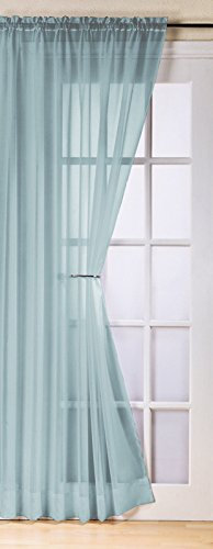 Plain duck egg blue voile net curtain panel 59x72 inches drop 150cm x 183cm approx plain slot top traditional sheer elegant door net curtain