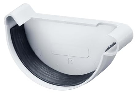 INEFA Tapa de canalón semicircular, derecha 125mm Blanco PVC | Fondo semicircular, terminal para sujetar, sella canalón sin soldar, plástico resistente UV.