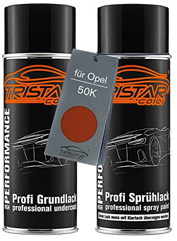TRISTARcolor Autolack Spraydosen Set für Opel 50K Blood Orange Metallic/Henna Metallic Grundlack Basislack Sprühdose 400ml
