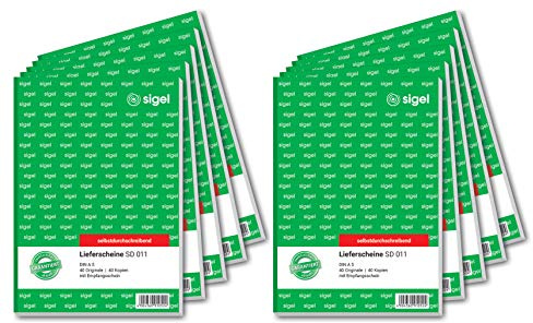 SIGEL Lieferschein A5 selbstdurchschreibend 10 Stück 2x40 Blatt | SD011/10, mikroperforiert mit Abheftlochung