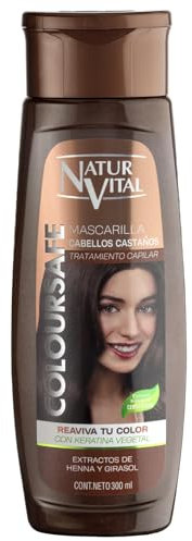 NaturVital - Mascarilla de Pelo ColourSafe, Sin Parabenos ni Siliconas, Mascarilla de Coloración para Cabellos Castaños, con Keratina Vegetal, Aporta Brillo y Protege el Color, 300ml