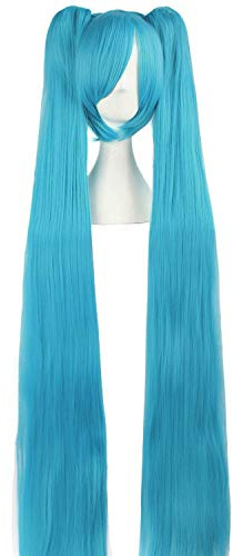 MapofBeauty 2 Clips Sur Queues de Cheval Mode Longue Droite Cosplay Lolita Perruque (Cyan Bleu)