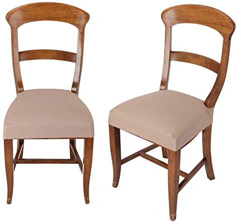 Casatessile Antimacchia Coppia Coprisedia da Cucina e Ufficio - Tessuto Elasticizzato - Made in Italy - Copri Seduta per Sedie - Beige