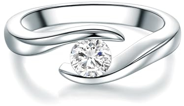 Trilani Damen-Solitärring 925/- Sterling Silber Zirkonia weiß im Brillantschliff - Spannring gedreht Verlobungsring Antragsring Trauring