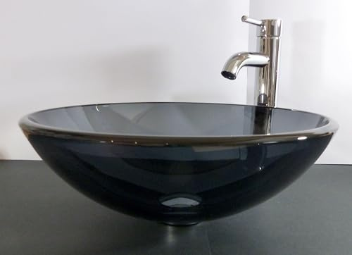Nero Aufsatz Glas Waschbecken grau 42cm Waschschale rund