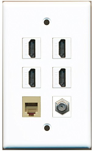 RiteAV - 4 HDMI 1 porta cavo coassiale TV- Tipo F 1 porta telefono RJ11 RJ12 piastra da parete beige