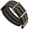 Geckota Vintage Bond 1973 British Military Nylon Mens Replacement Watch Strap. Dark Blue, Red and Olive Green Stripes. Rugged, Quick-Drying and Secure Wristwatch Strap. Polished Buckle, 20 mm