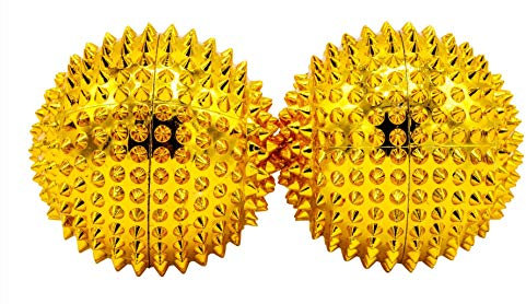 CHI-ENTERPRISE - zwei magnetische Massagebälle - klein | Faszienbälle zur selbsttherapeutischen Akupressur Behandlung | Inhalt: 2 Igelbälle in gold, je 55mm Durchmesser & 474 Akupressurnadeln