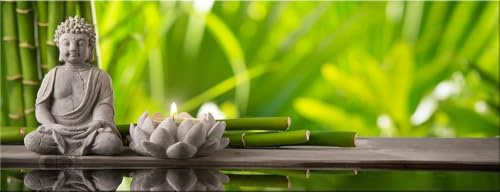 artissimo Bild aus Glas 80x30 cm Zen Spa AG3442A – modernes Glasbild Buddha Wandbild Querformat, Wanddeko Wohnzimmer, grün, Wellness Yoga