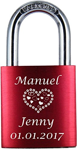 ♥ LoveGoals Liebesschloss mit Gravur | individuell graviert | Geschenkidee für Paare & Verliebte | hochwertige Geschenkverpackung | Schloss mit 2 Schlüsseln | eloxiert | Motiv M013 (Rot)